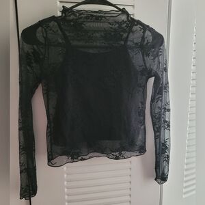 Art Class Black Sheer Lace Blouse